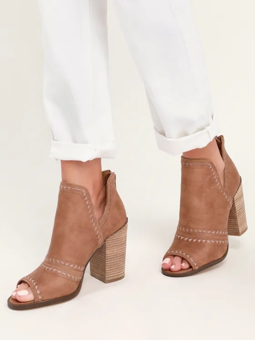 Report Blix Tan Suede Peep-Toe Booties